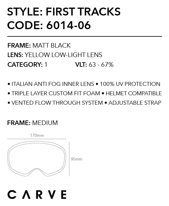 Snow Goggles Carve FIRST TRACKS Matt Black- Yellow Low Lights Lens