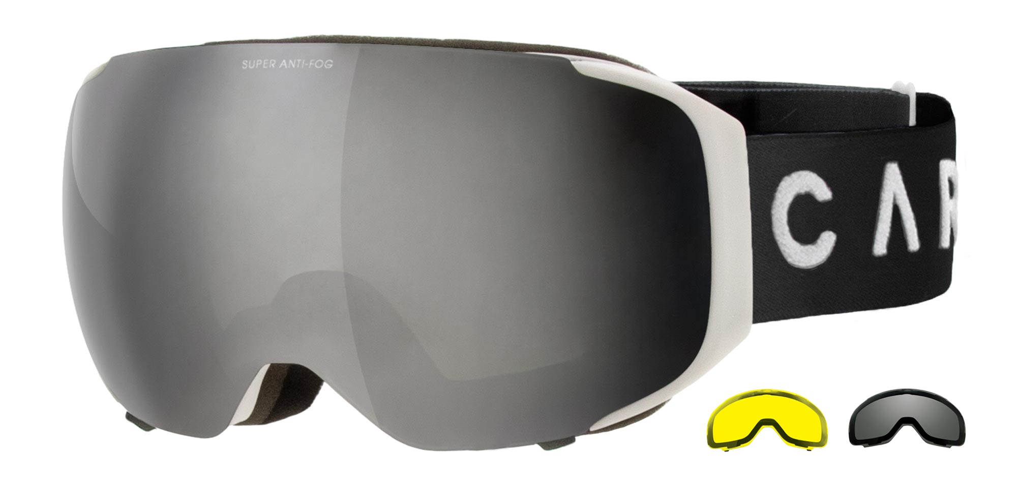 Snow Goggles Carve THE BOSS ,Matt White/ Grey Silver IRD lens/Yellow Lens , (2 x lenses)