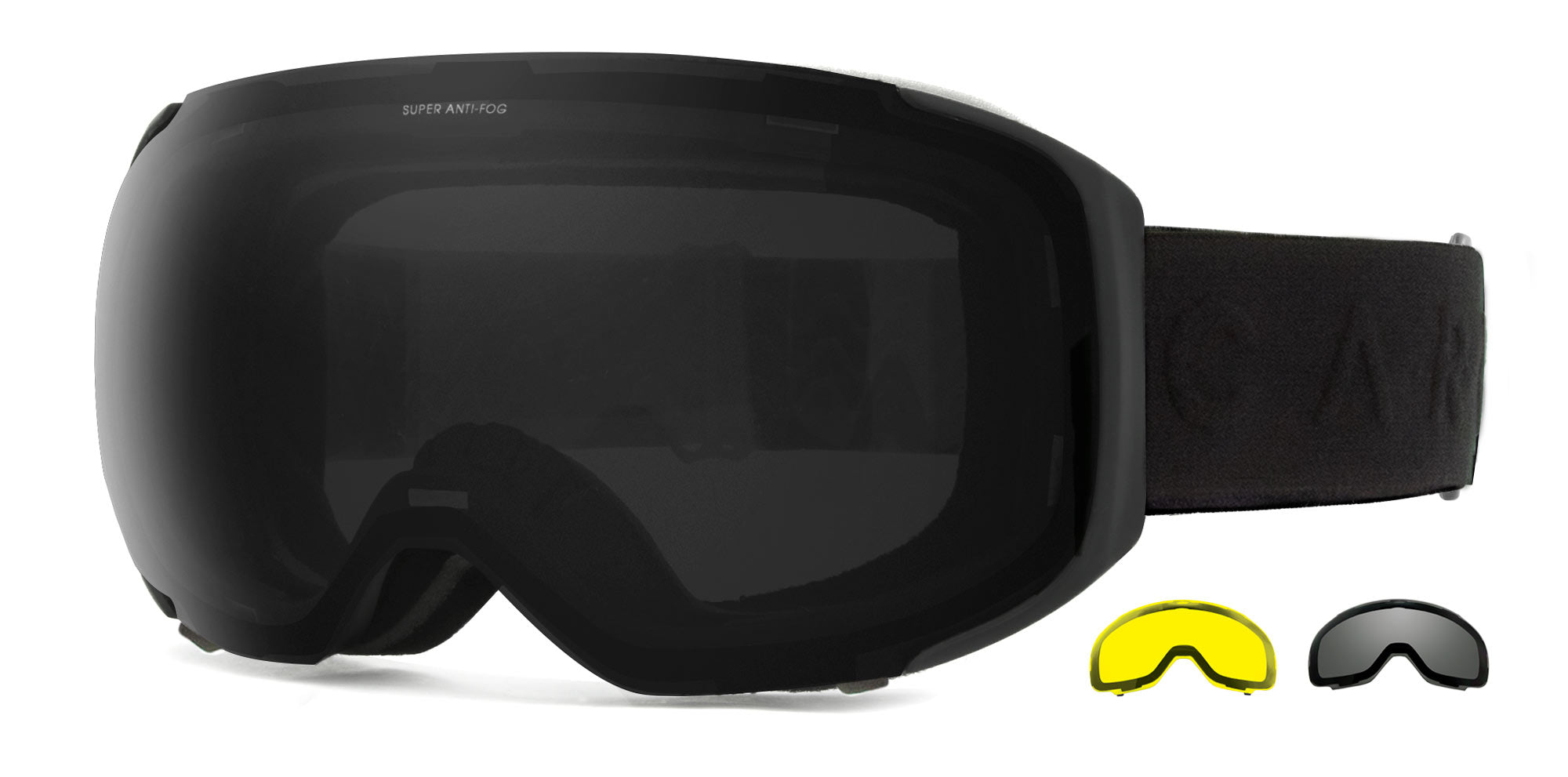 Snow Goggles Carve THE BOSS ,Matt Black Frame Grey/ Yellow Lens , (2 x lenses)