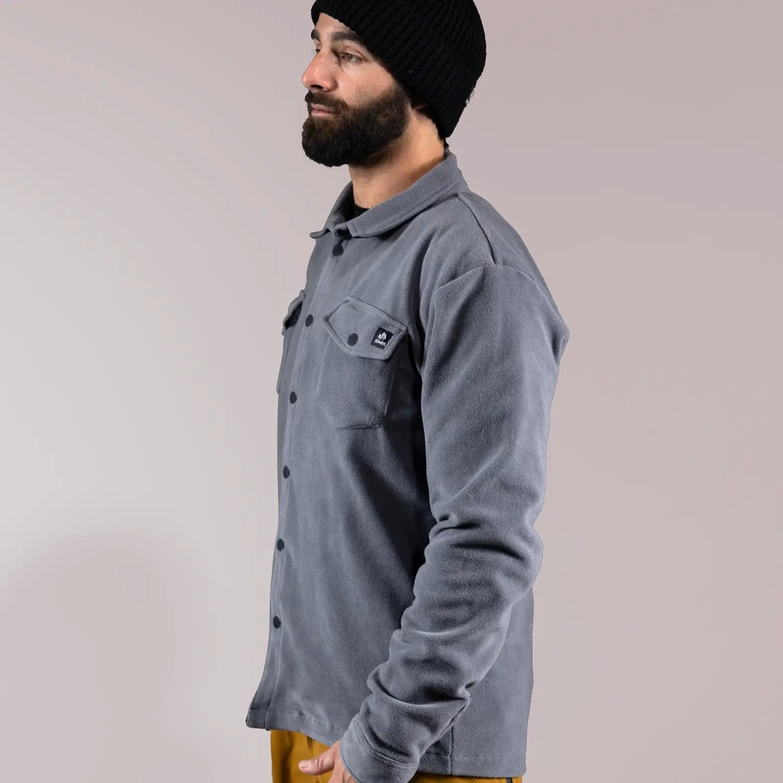 JONES Men's December Recycled Fleece Shirt-Stone Grey