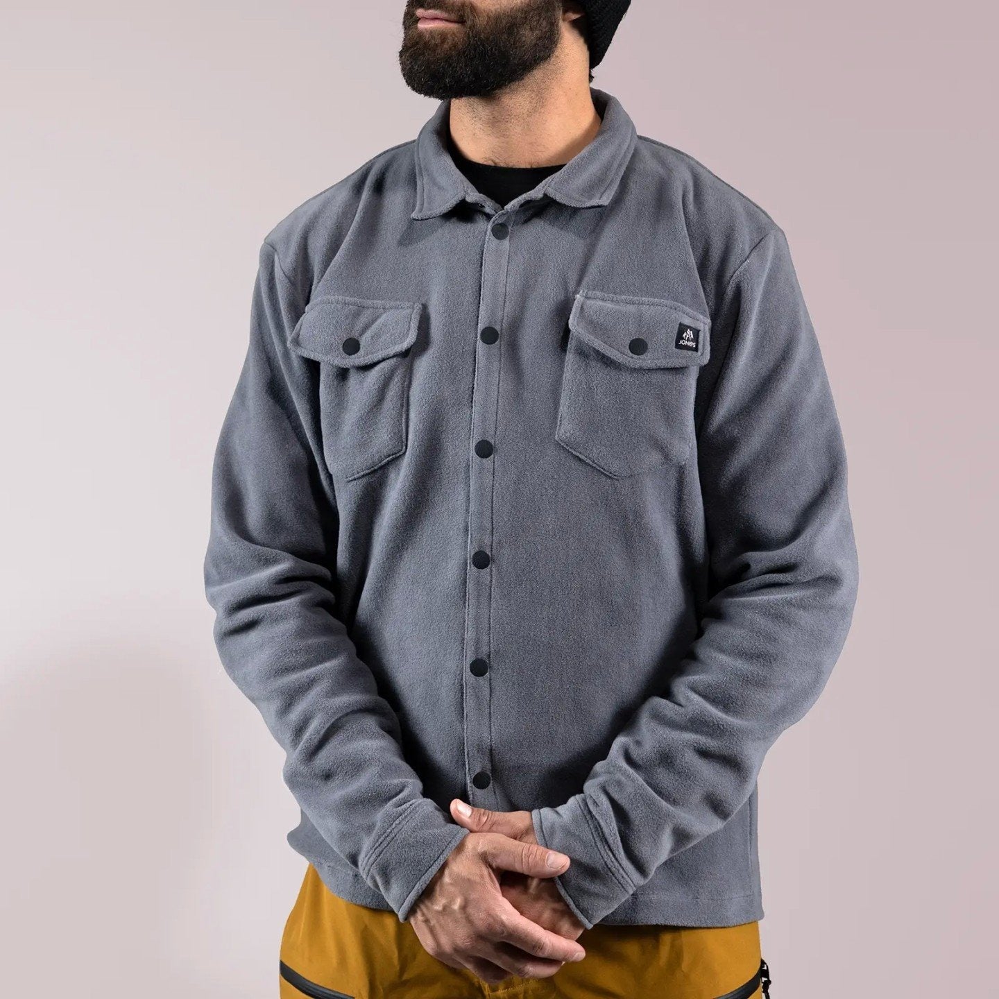 JONES Men's December Recycled Fleece Shirt-Stone Grey