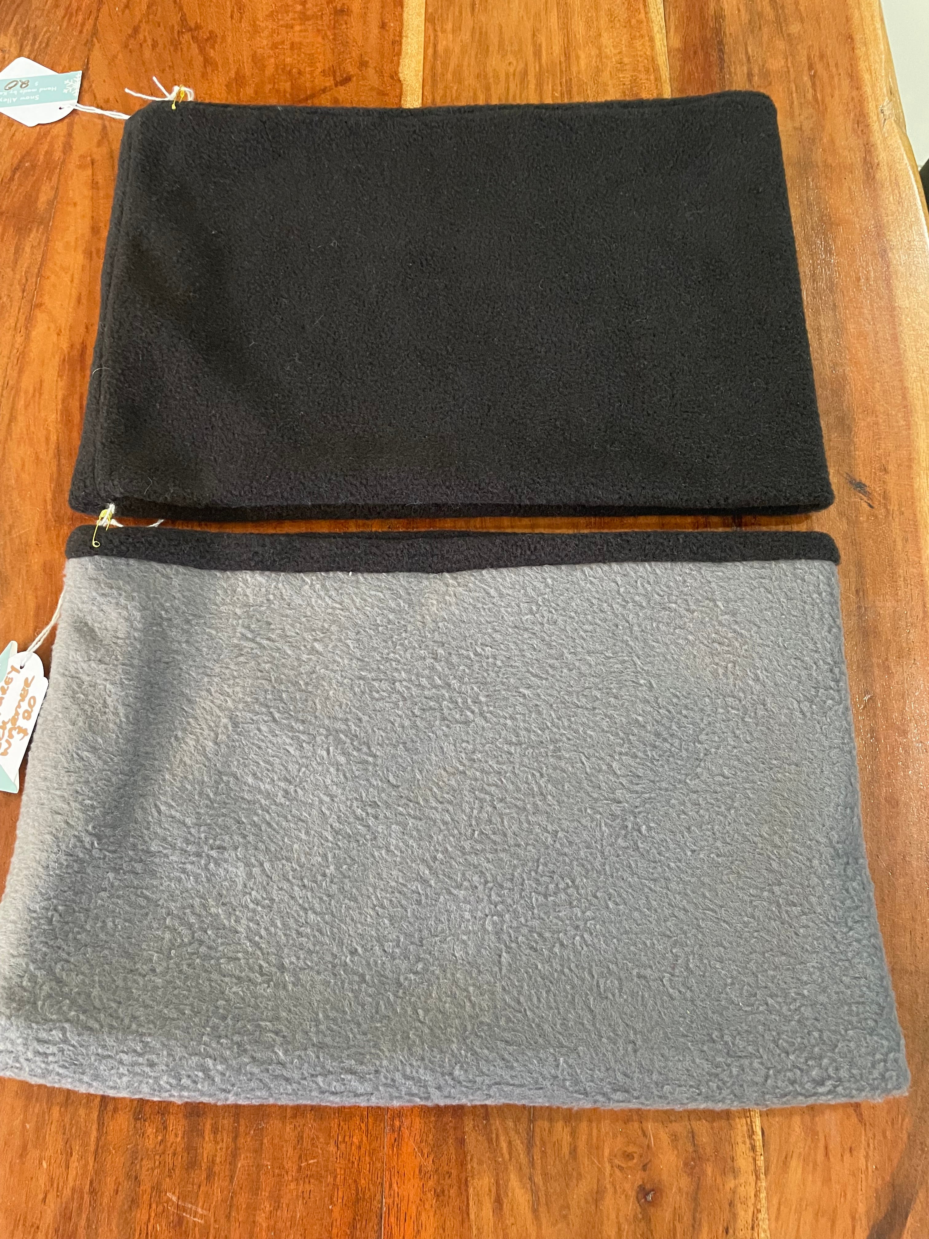 Neck Warmer Fleece- handmade - black & greys