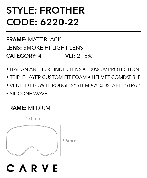 Snow Goggles Carve FROTHER Matt Black - Smoke Lens