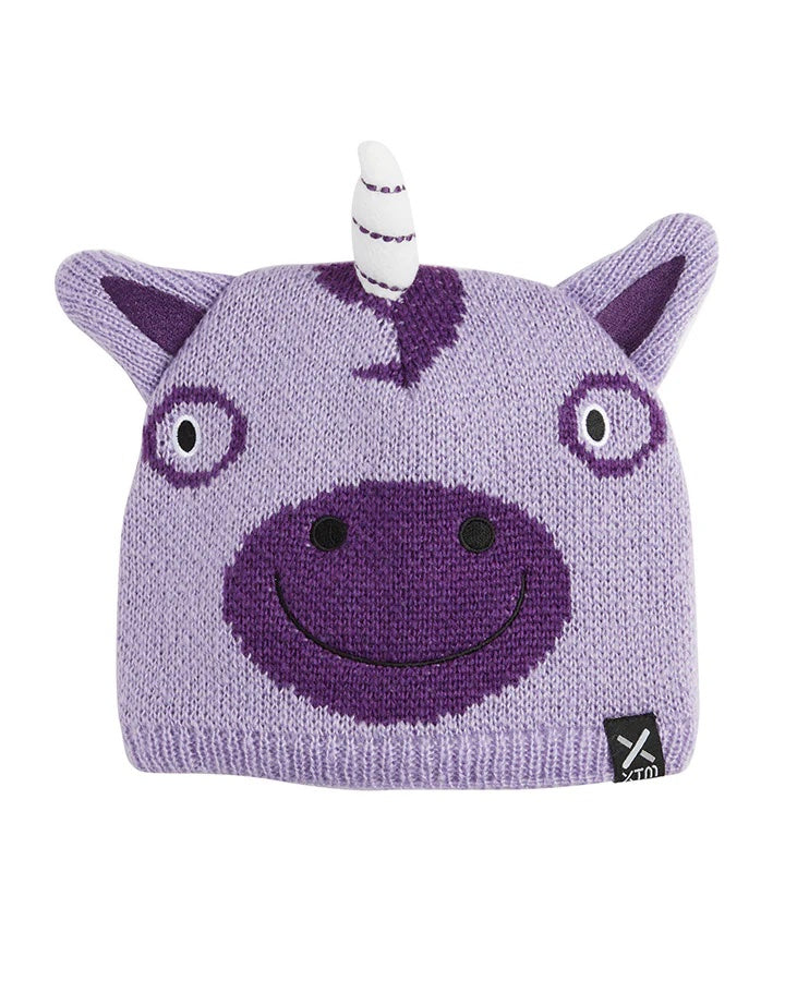 XTM Snow Zoolander Kids' Animal Character Fleece Lined Beanie- Lavender Unicorn