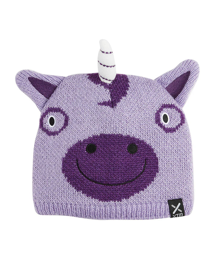 XTM Snow Zoolander Kids' Animal Character Fleece Lined Beanie- Lavender Unicorn