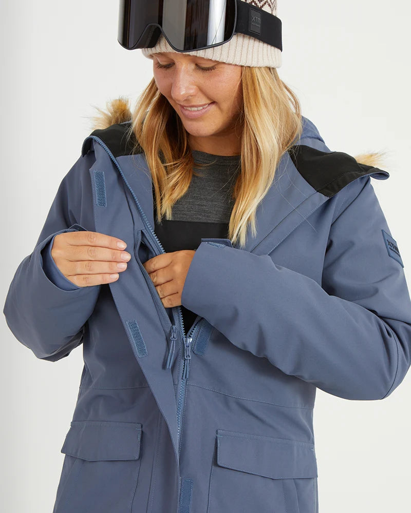XTM Womens Ryker Snow Jacket- Indigo, Stone Camo NEW