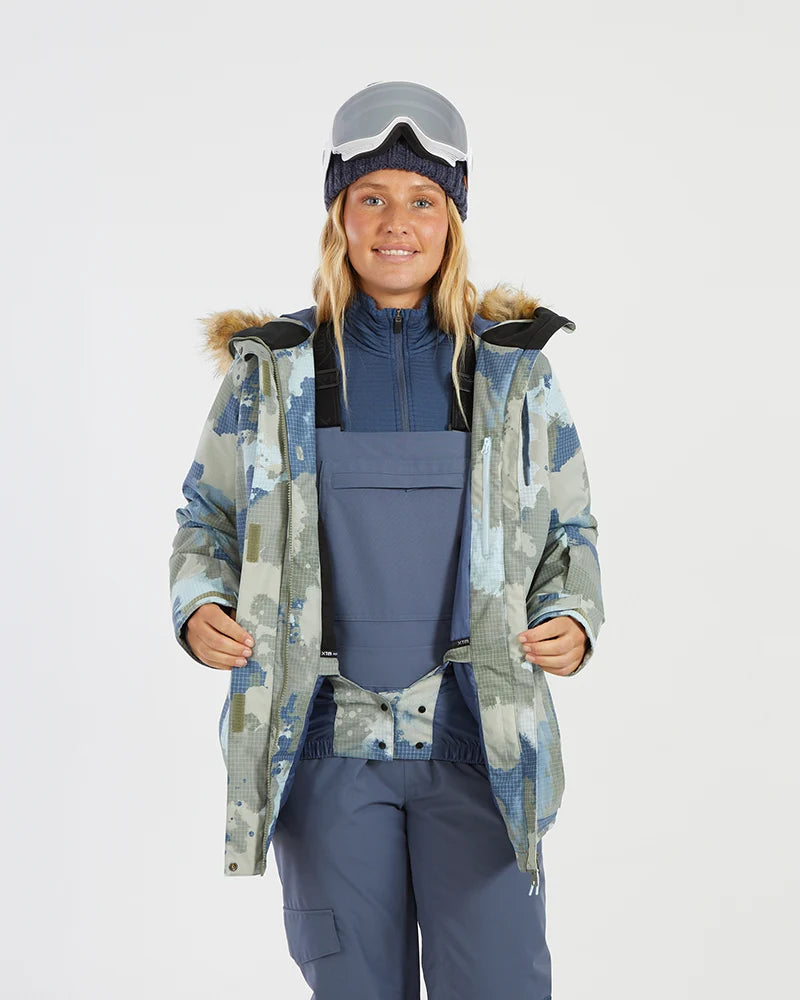 XTM Womens Ryker Snow Jacket- Indigo, Stone Camo NEW